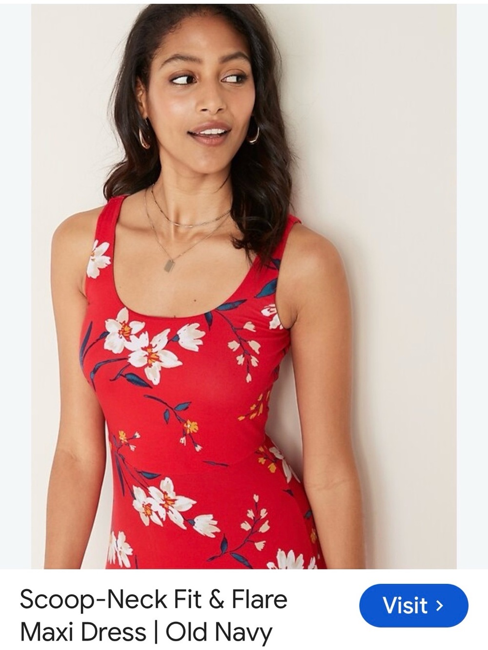 NWT Old Navy Red Floral Scoop-Neck Fit & Flare Dress small petite - Picture 2 of 6